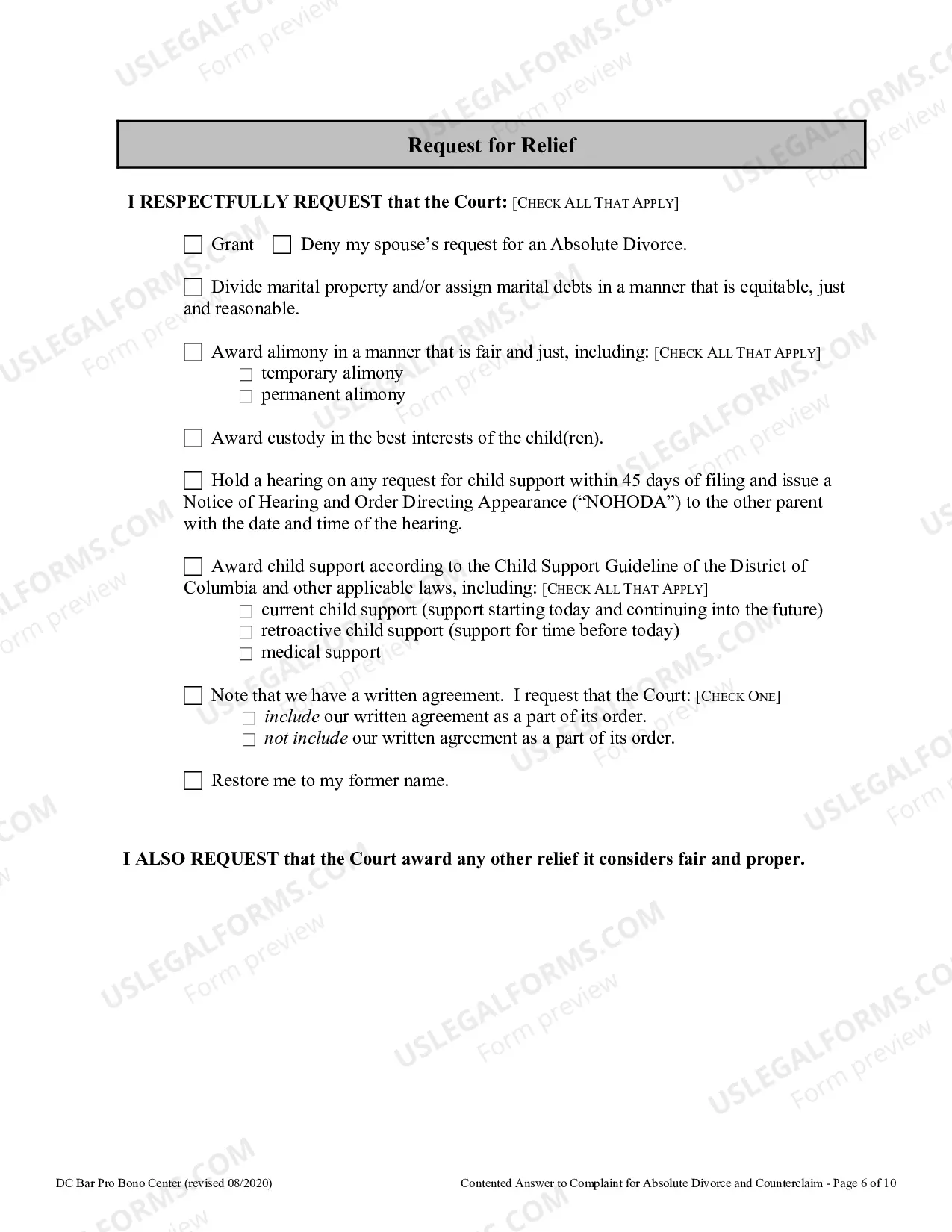Preview Contested Answer To Complaint For Absolute Divorce and Counterclaim