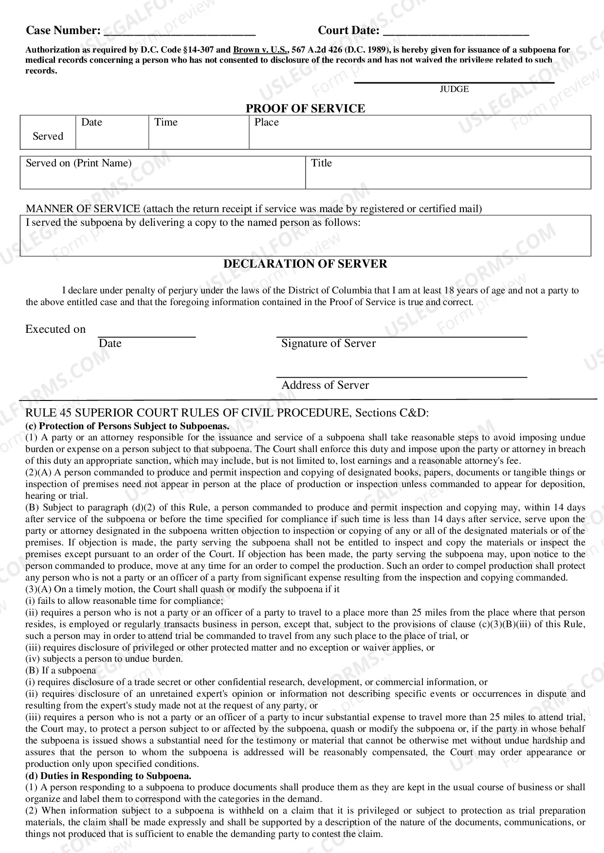 Preview Subpoena Duces Tecum