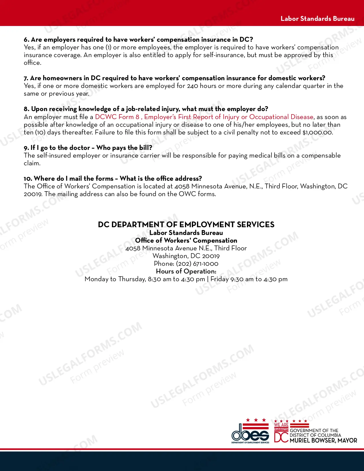 Preview Workers' Compensation FAQs-DOES