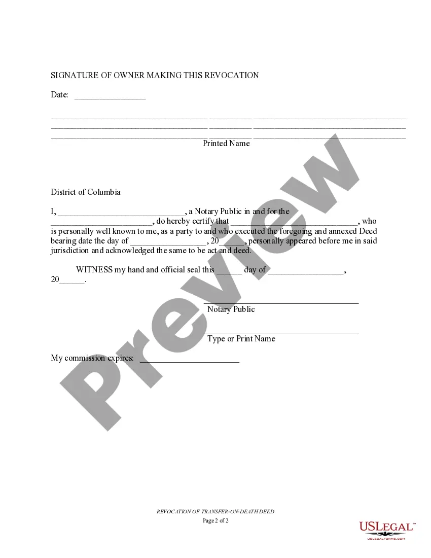 Preview Revocation of Transfer on Death Deed - Beneficiary Deed for One Grantor