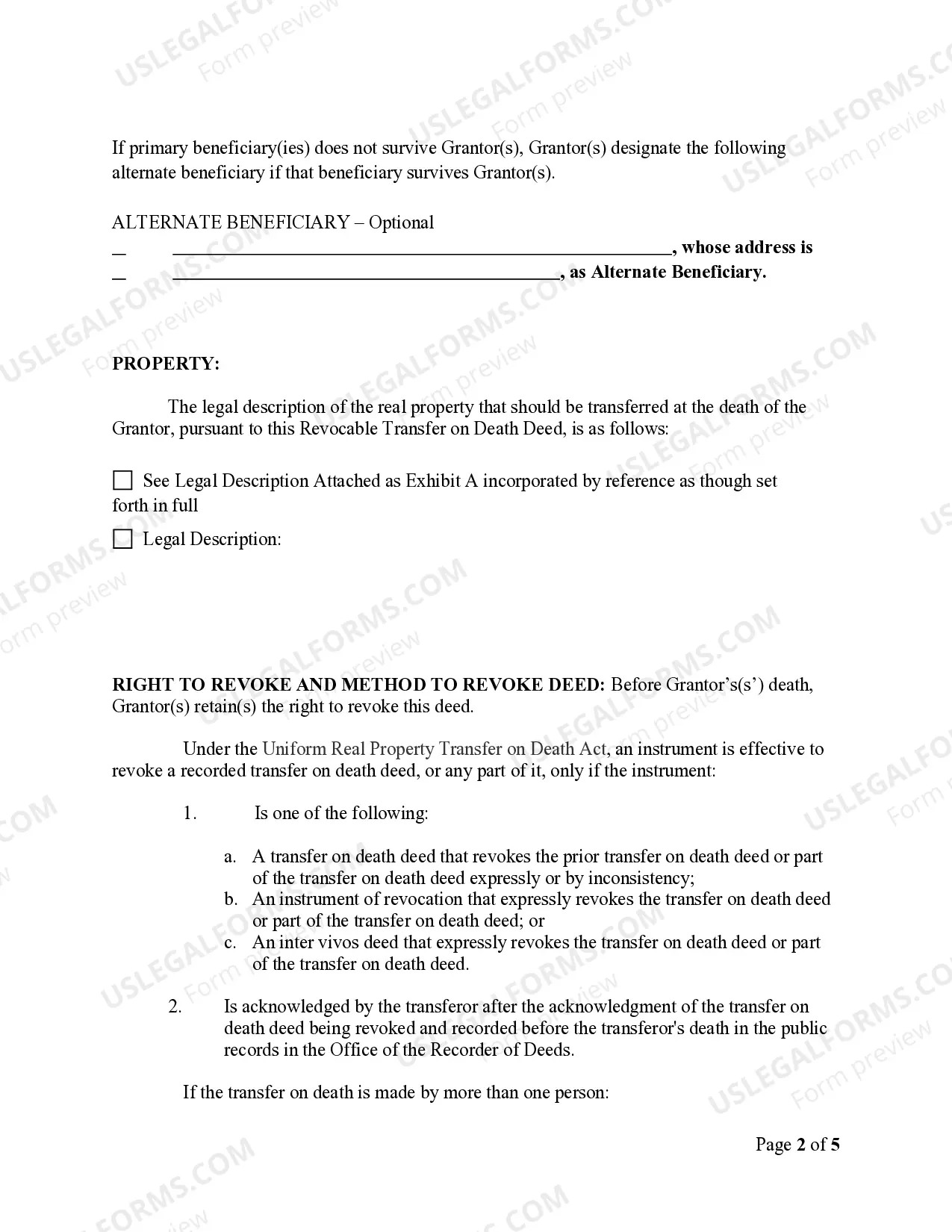 Preview Transfer on Death Deed or TOD - Beneficiary Deed for Individual to Two Individuals