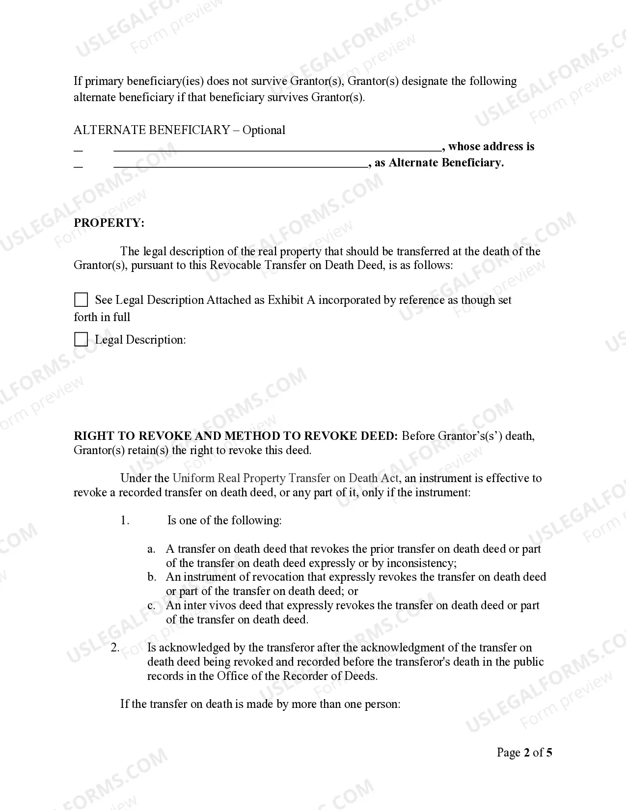 Preview Transfer on Death Deed or TOD - Beneficiary Deed for Individual to a Business Entity