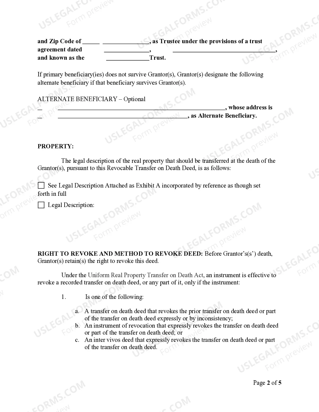 Preview Transfer on Death Deed or TOD - Beneficiary Deed for Individual to a Trust