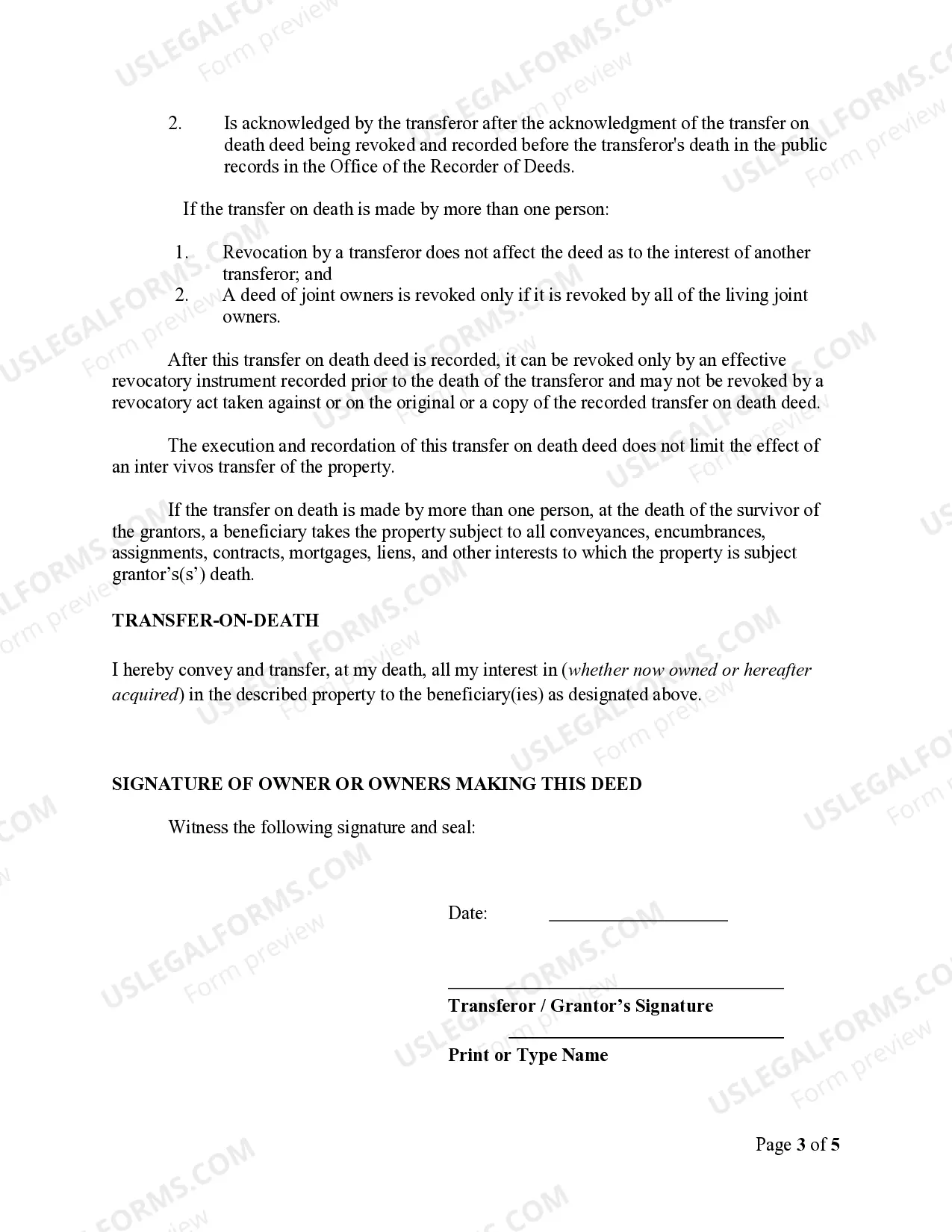 Preview Transfer on Death Deed or TOD - Beneficiary Deed for Individual to a Trust