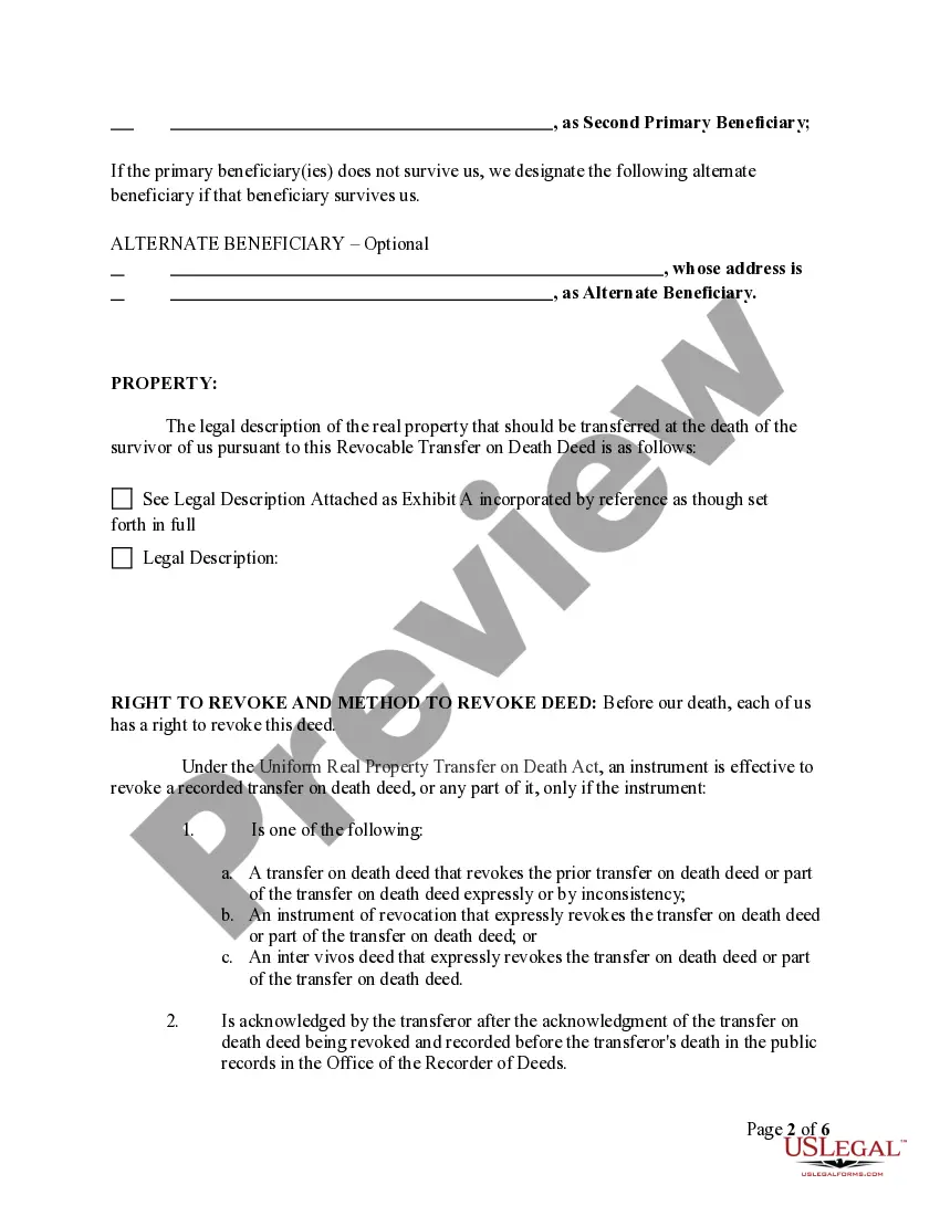 Preview Transfer on Death Deed or TOD - Beneficiary Deed for Two Individuals to Two Individuals