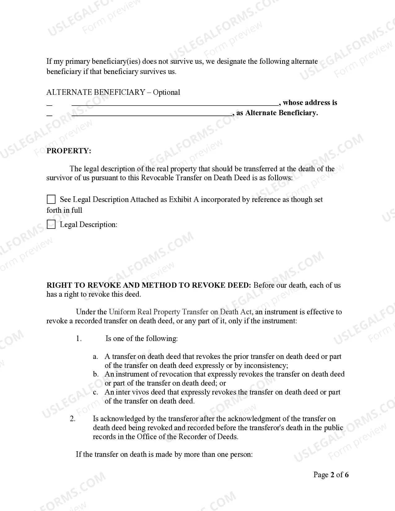 Preview Transfer on Death Deed or TOD - Beneficiary Deed for Husband and Wife to Business Entity