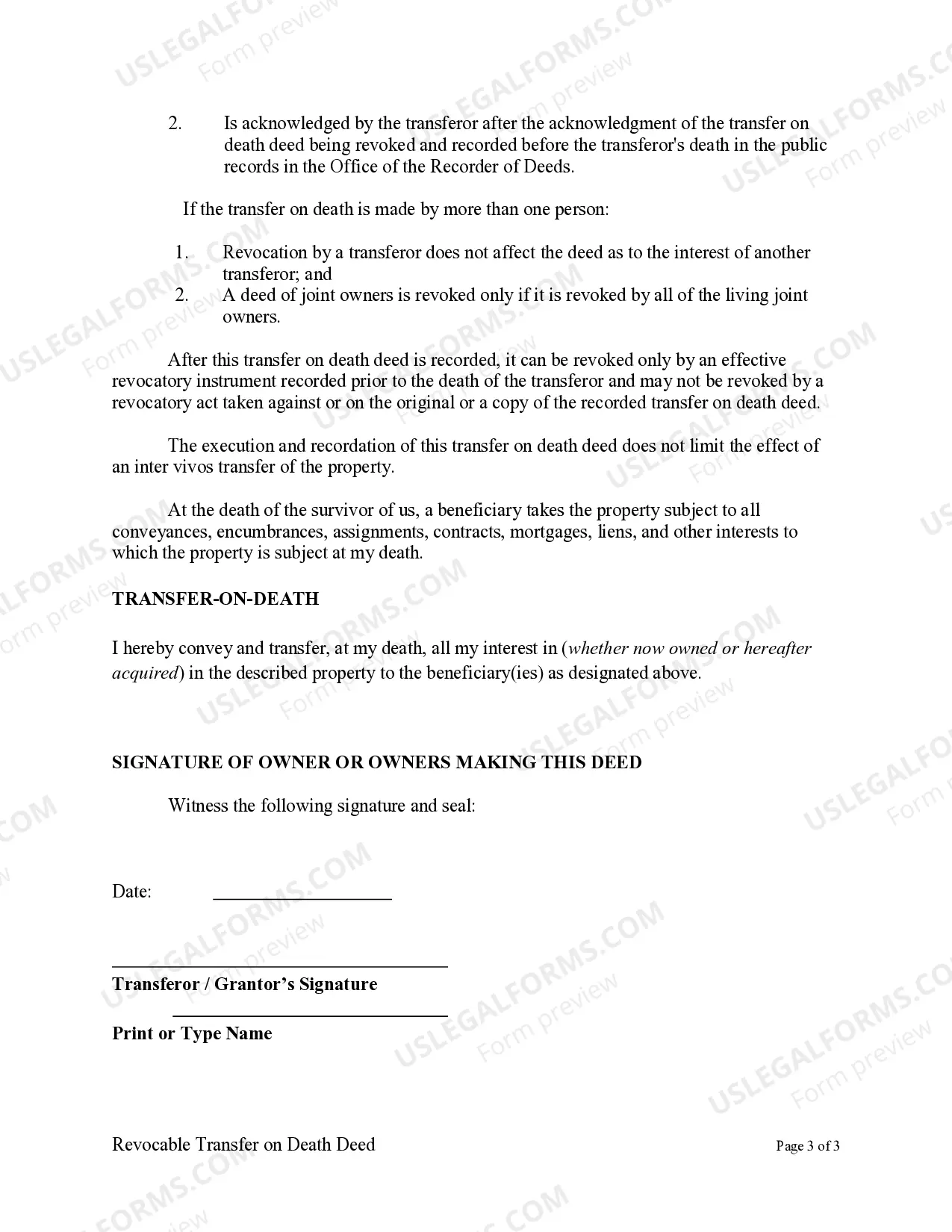 Preview Transfer on Death Deed or TOD - Beneficiary Deed for One Individual to Multiple Individuals