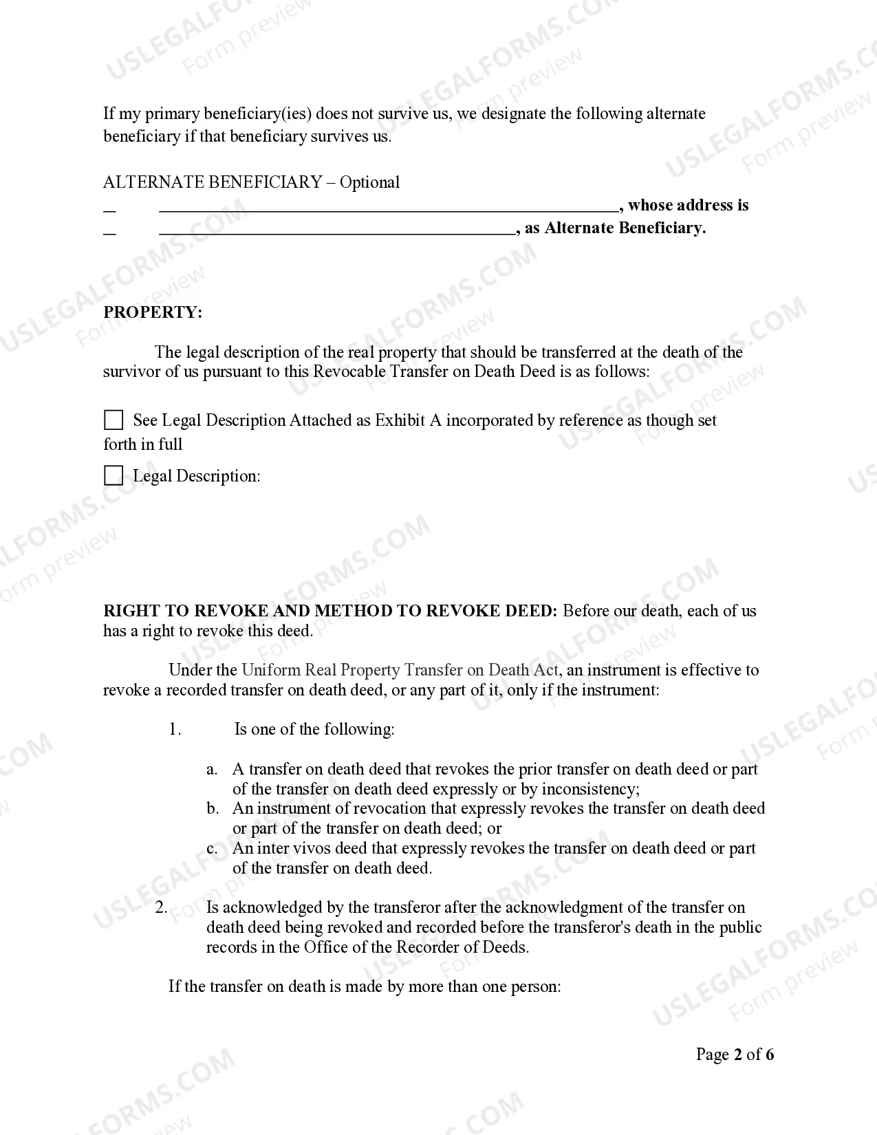 Preview Transfer on Death Deed or TOD - Beneficiary Deed for Husband and Wife to a Business Entity