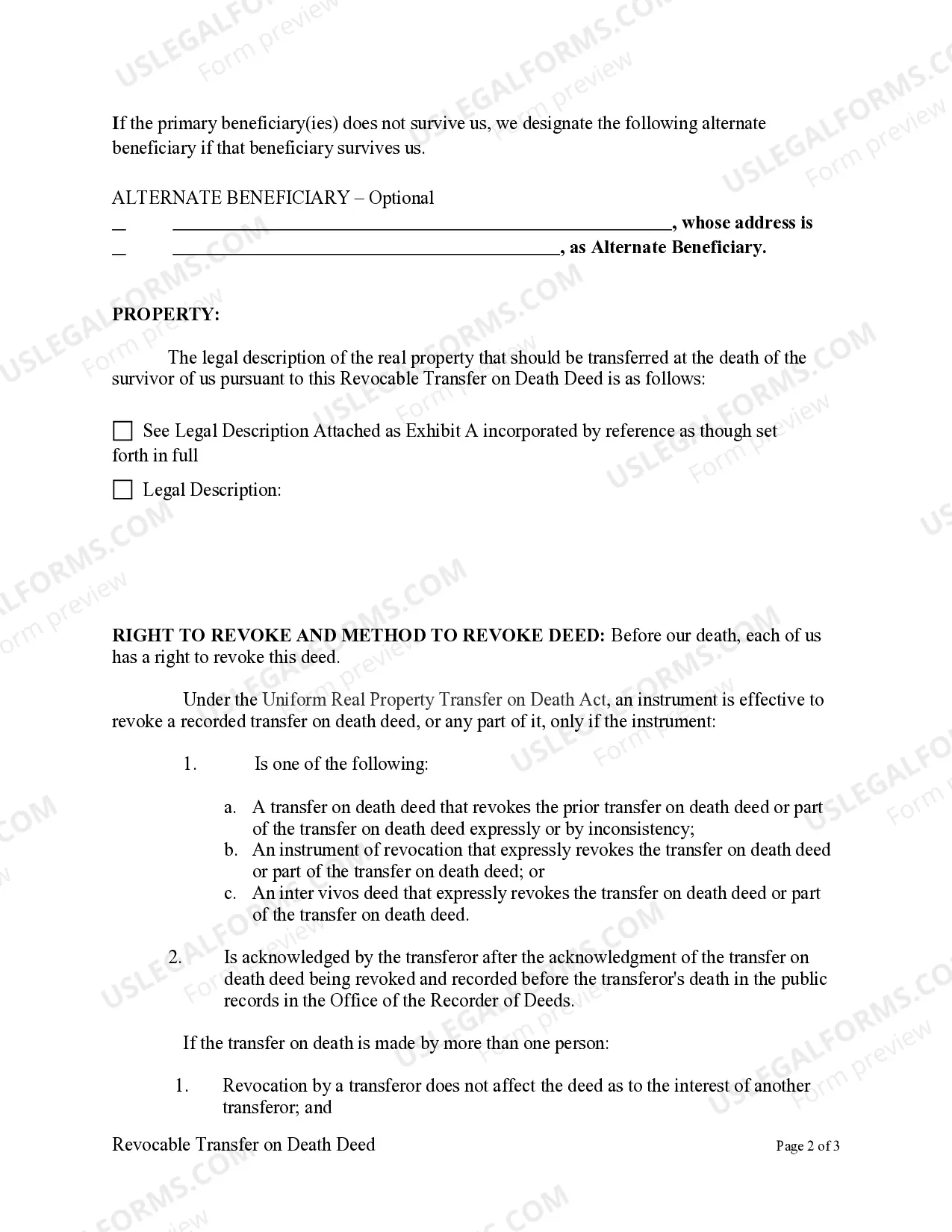 Preview Transfer on Death Deed or TOD - Beneficiary Deed for Two Individual to a Trust