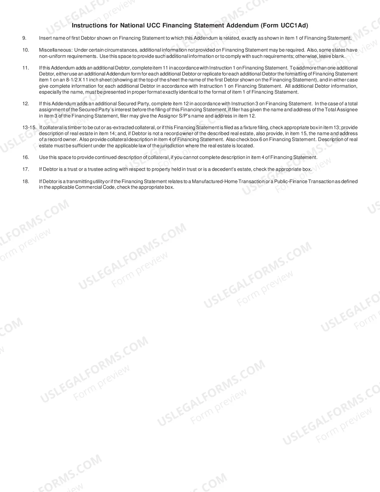 Preview District of Columbia UCC1 Financing Statement Addendum