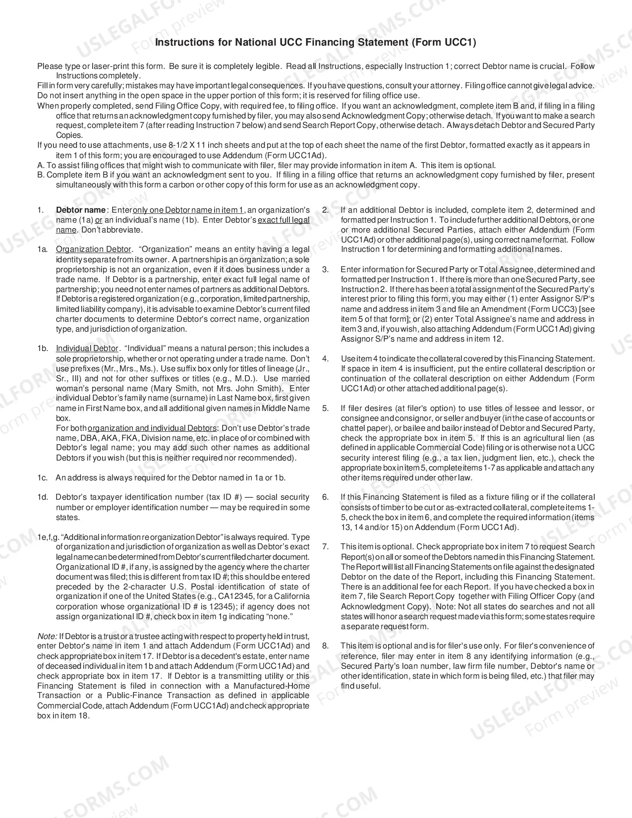 Preview District of Columbia UCC1 Financing Statement