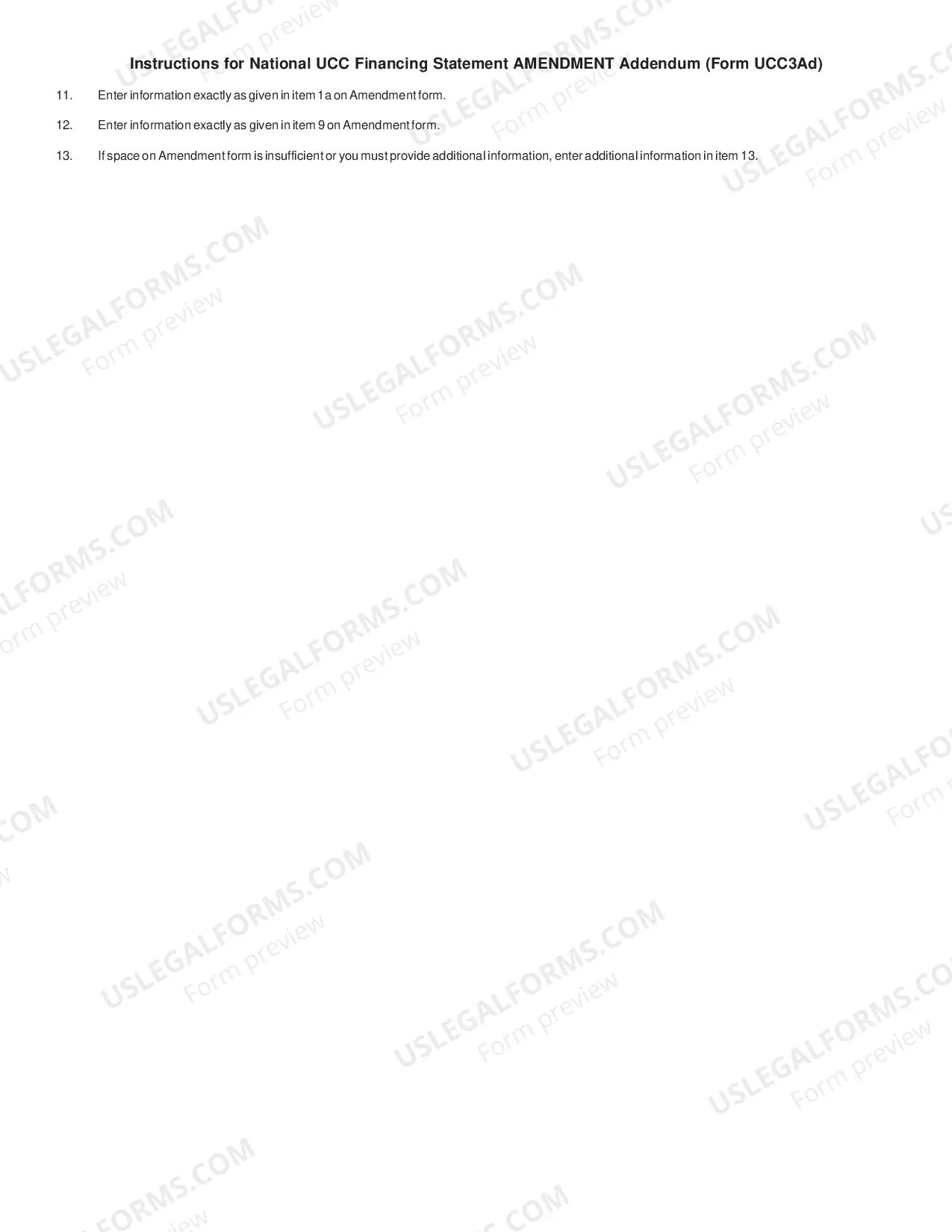 Preview District of Columbia UCC3 Financing Statement Amendment Addendum