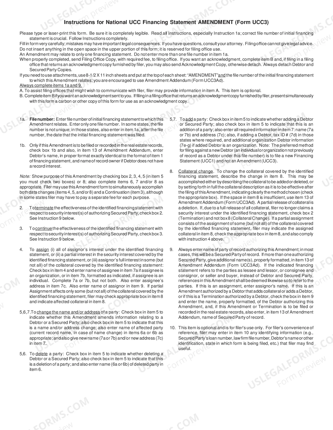 Preview District of Columbia UCC3 Financing Statement Amendment