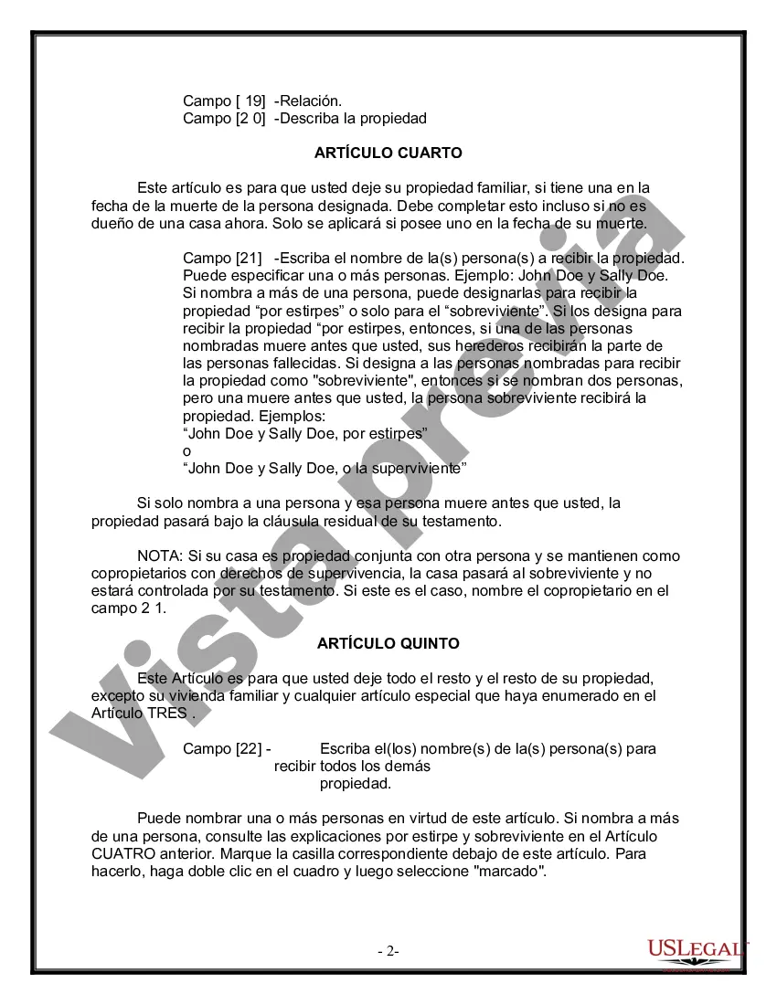 Preview Formulario de última voluntad y testamento legal para persona soltera sin hijos