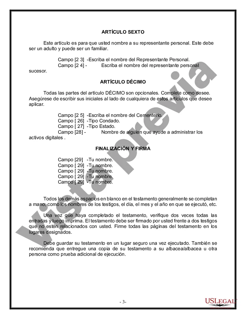 Preview Formulario de última voluntad y testamento legal para persona soltera sin hijos