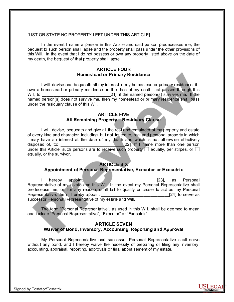 page 7 Legal Last Will and Testament Form for Single Person with No Children preview