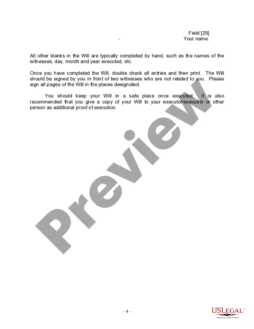 Preview Last Will and Testament for Single Person with No Children