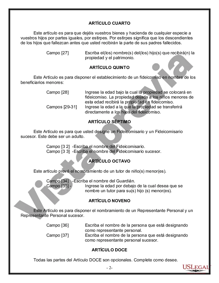 Preview Formulario Legal de Última Voluntad y Testamento para una Persona Soltera con Hijos Menores