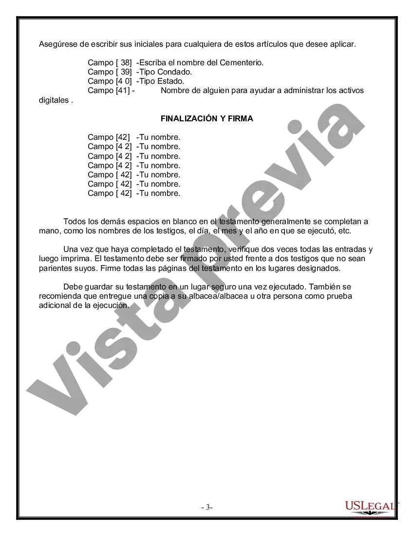 Preview Formulario Legal de Última Voluntad y Testamento para una Persona Soltera con Hijos Menores