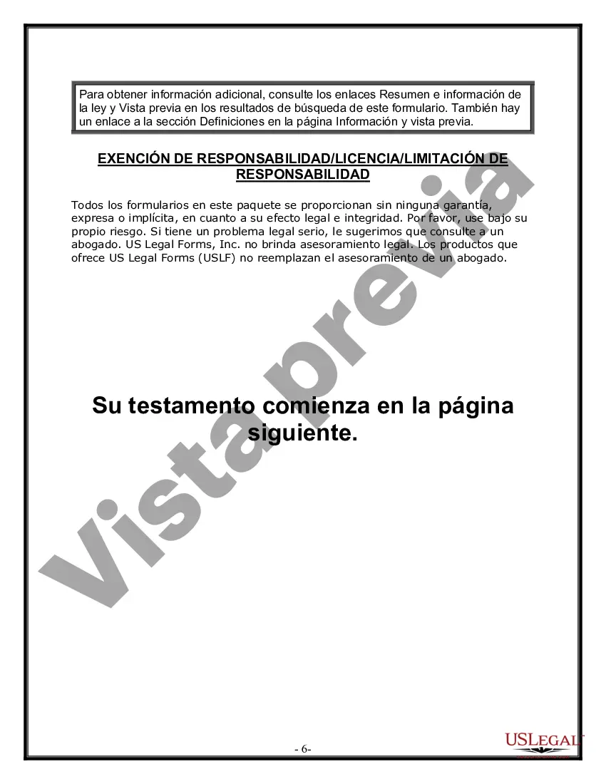 Preview Formulario Legal de Última Voluntad y Testamento para una Persona Soltera con Hijos Menores