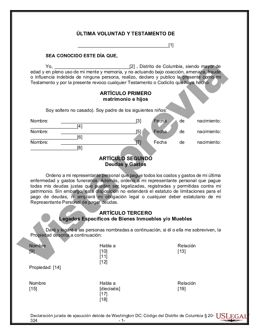 Preview Formulario Legal de Última Voluntad y Testamento para una Persona Soltera con Hijos Menores