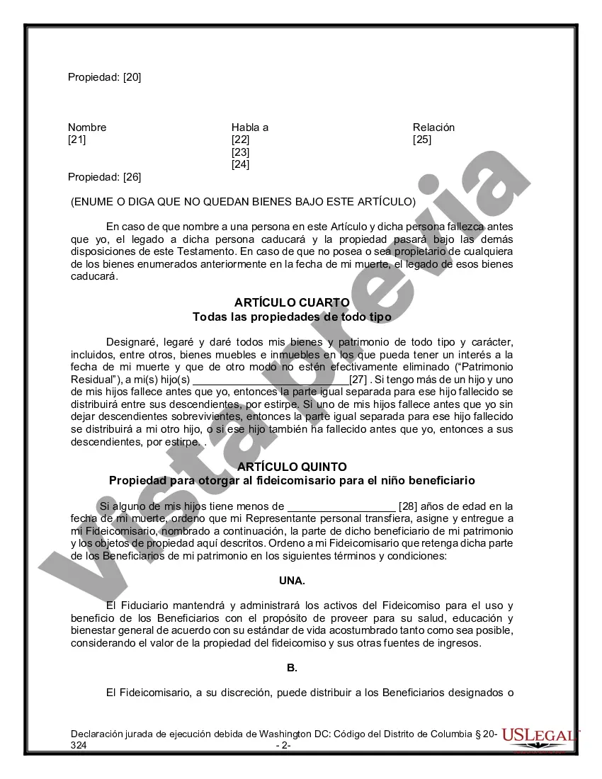 Preview Formulario Legal de Última Voluntad y Testamento para una Persona Soltera con Hijos Menores