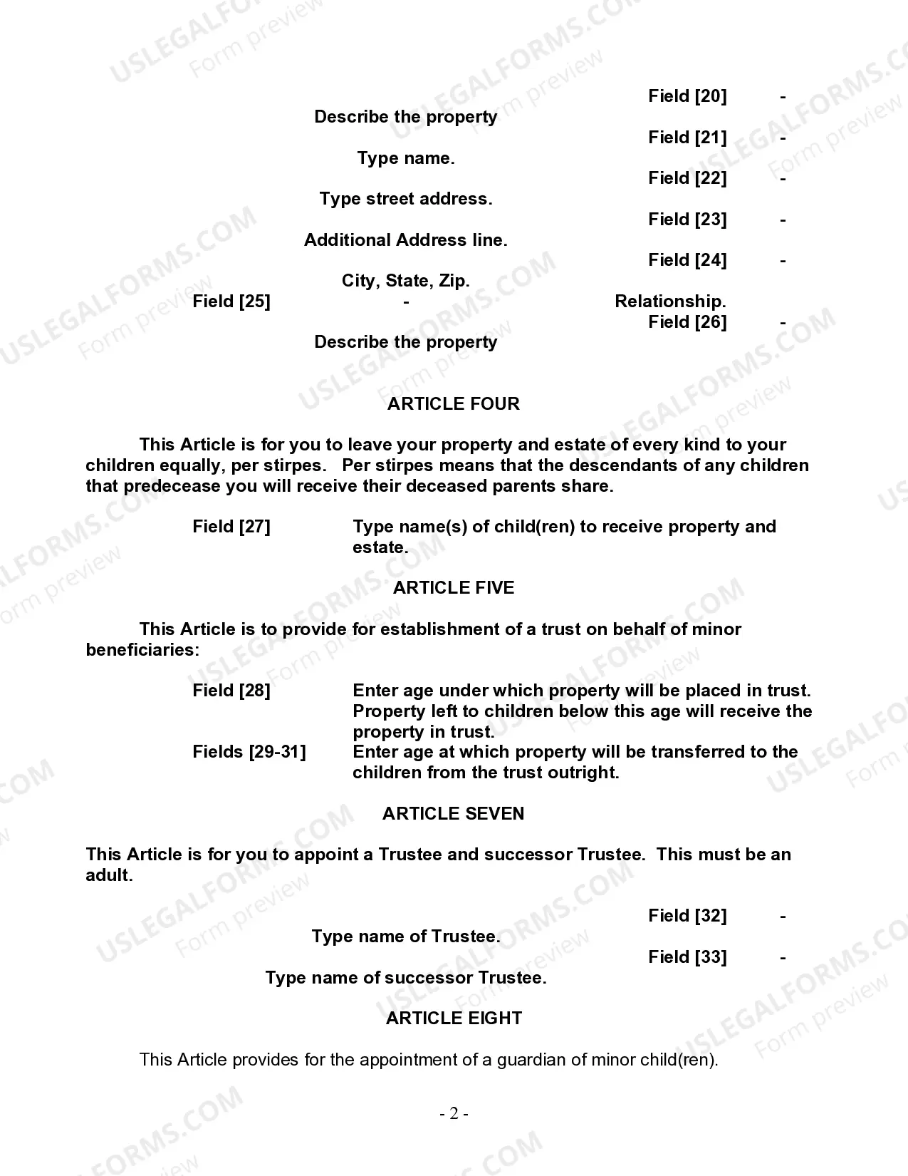 Preview Last Will and Testament for a Single Person with Minor Children