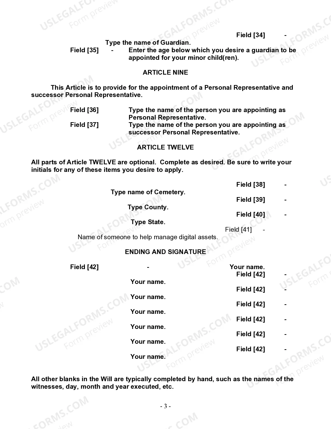 Preview Last Will and Testament for a Single Person with Minor Children