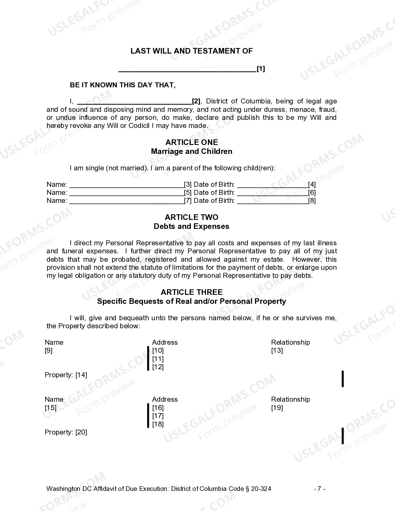 Preview Last Will and Testament for a Single Person with Minor Children