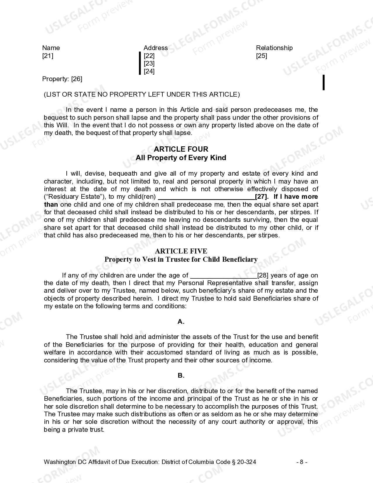 Preview Last Will and Testament for a Single Person with Minor Children