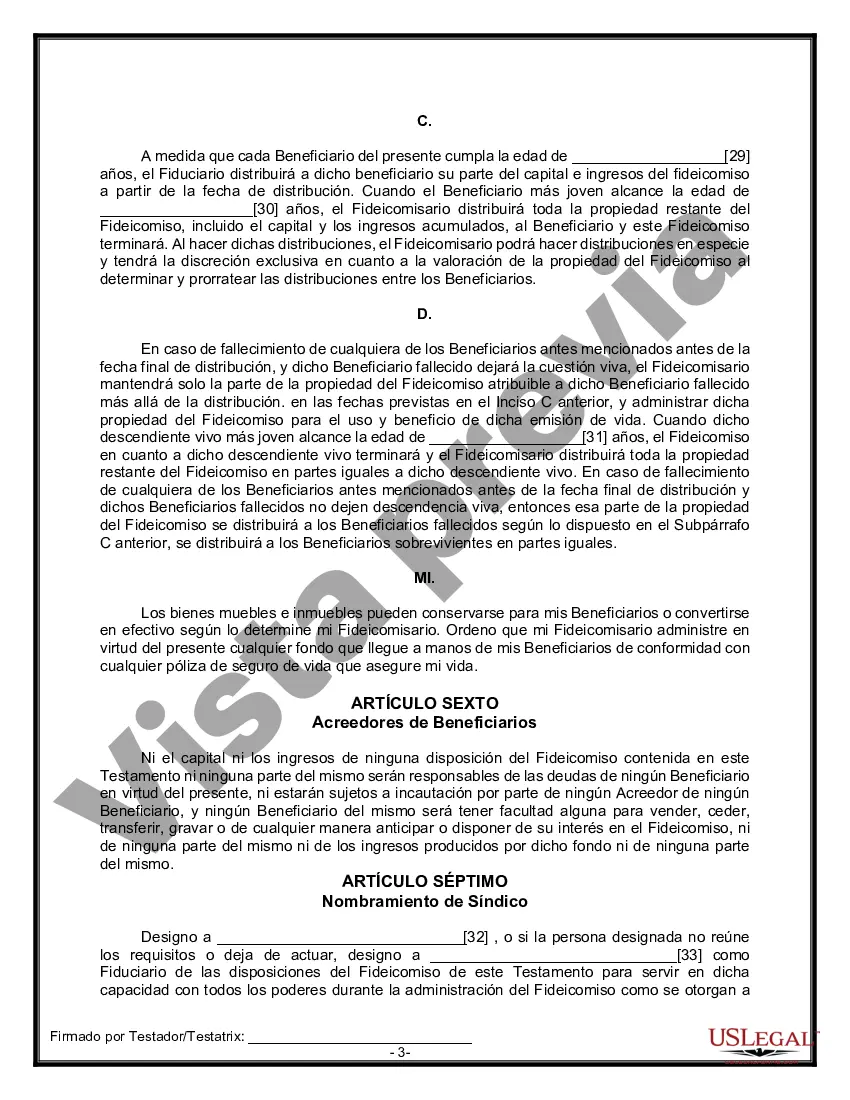 Preview Formulario Legal de Última Voluntad y Testamento para Persona Soltera con Hijos Adultos y Menores