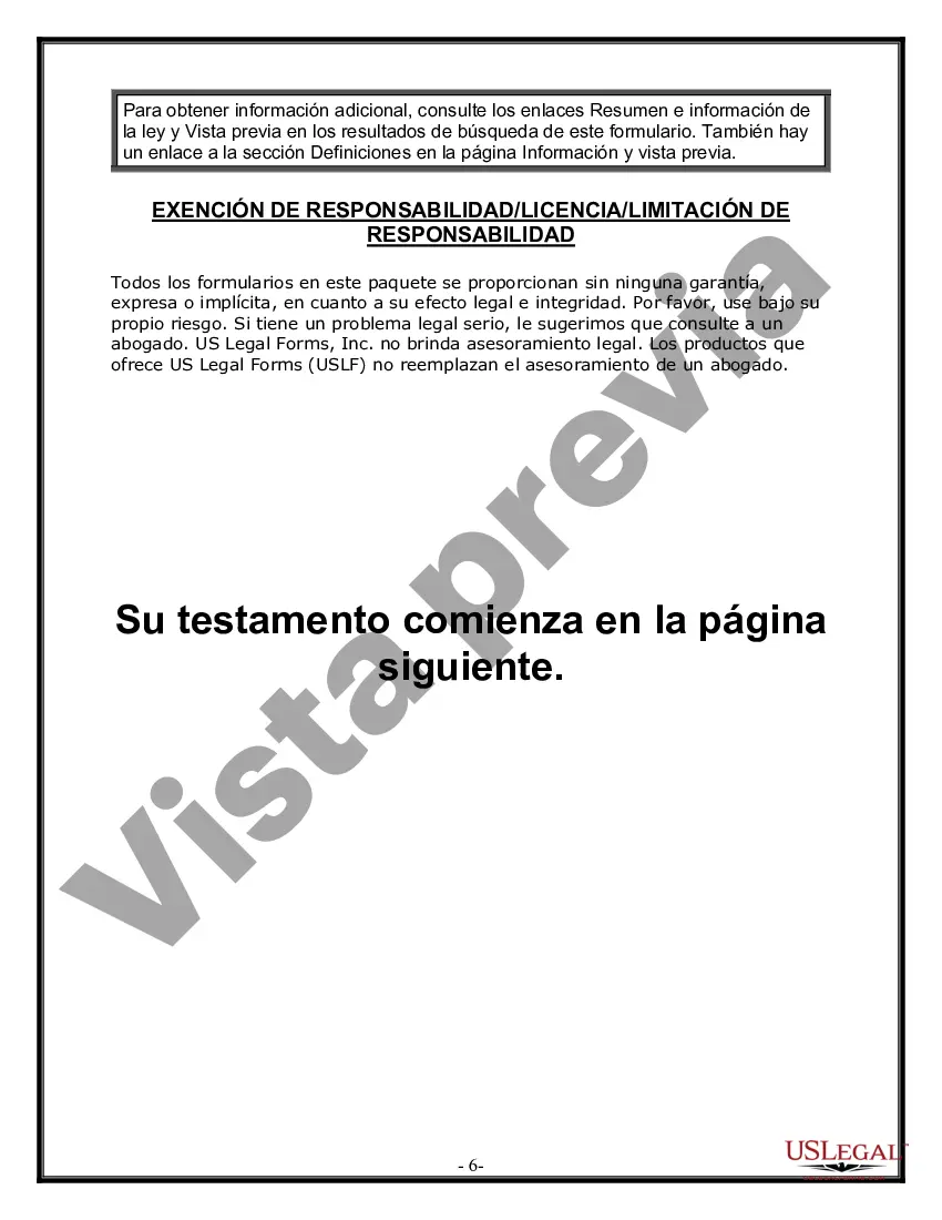 Preview Formulario Legal de Última Voluntad y Testamento para Persona Soltera con Hijos Adultos y Menores