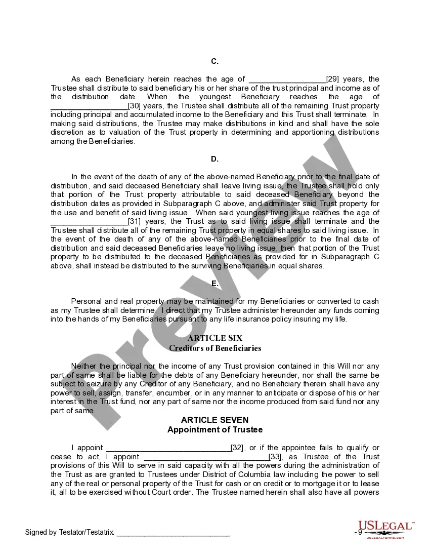 Preview Last Will and Testament for Single Person with Adult and Minor Children