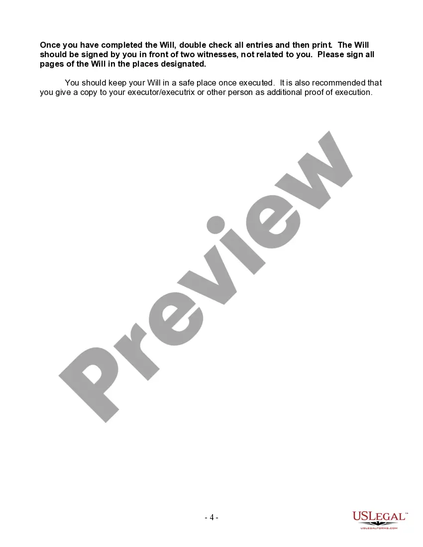 Preview Last Will and Testament for Single Person with Adult and Minor Children