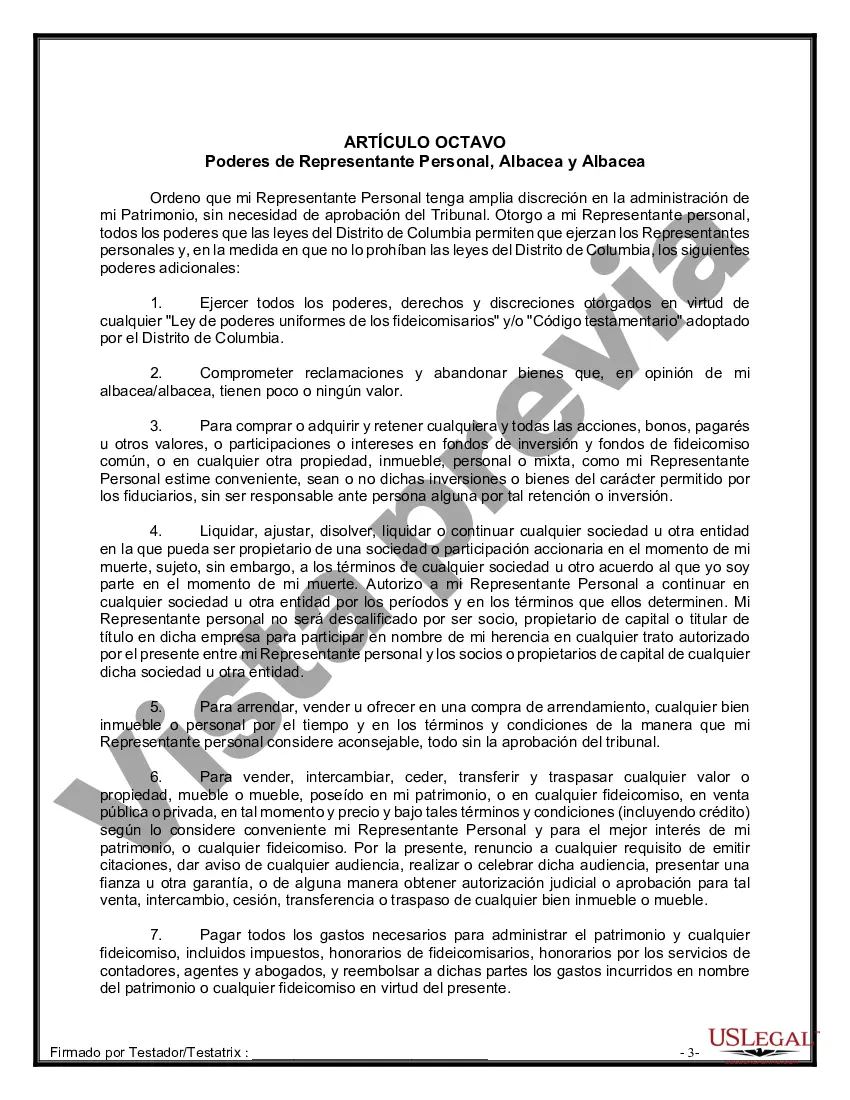 Preview Formulario Legal de Última Voluntad y Testamento para Persona Soltera con Hijos Adultos