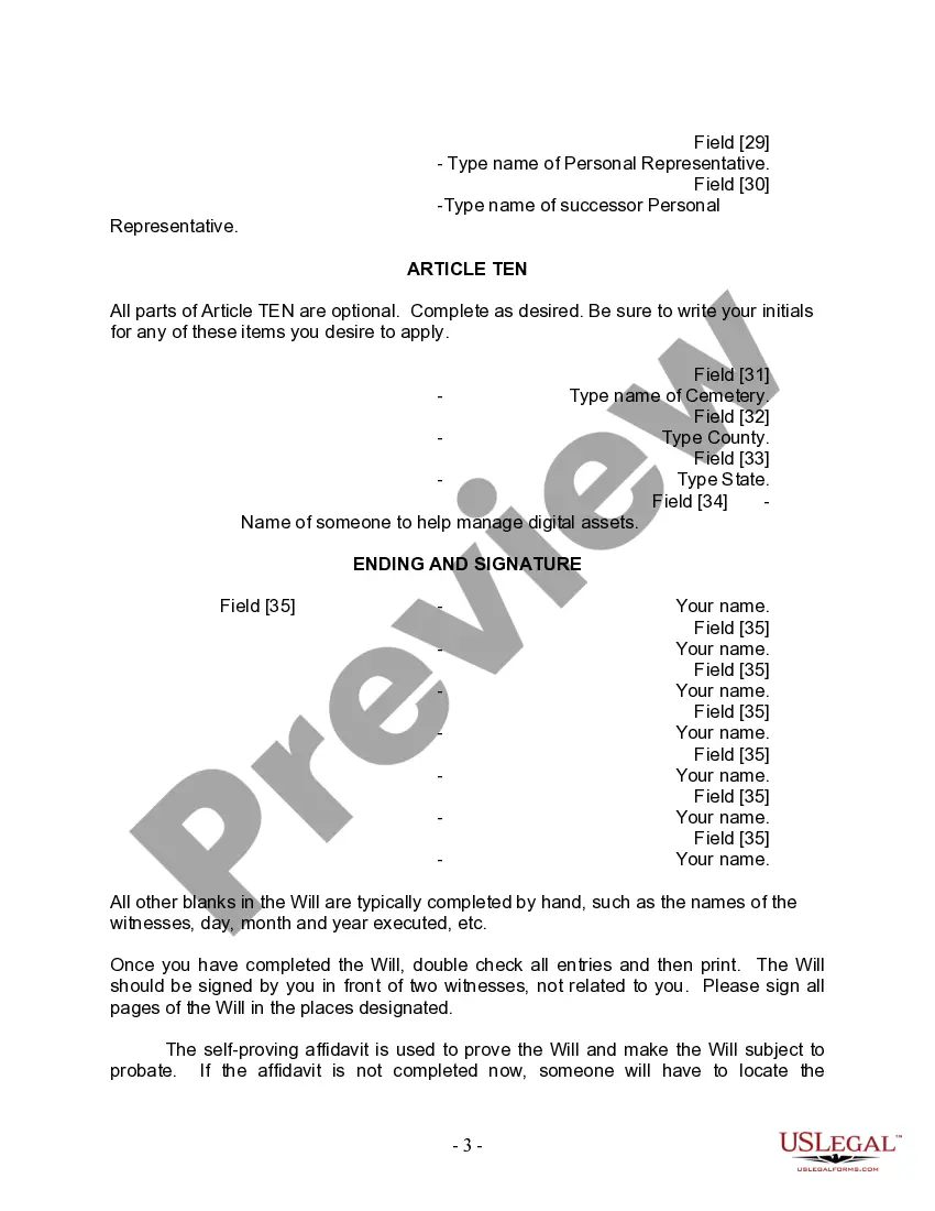 Preview Last Will and Testament for Single Person with Adult Children