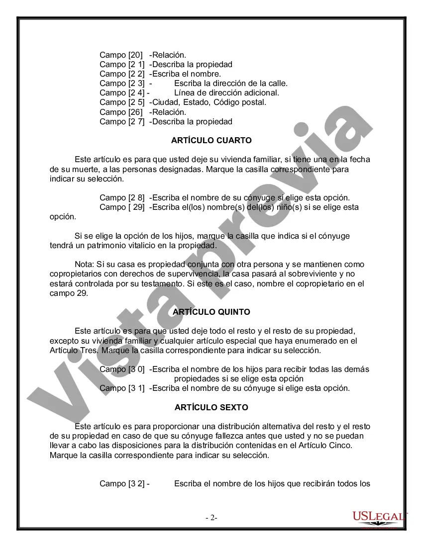 Preview Última voluntad y testamento legal para persona casada con hijos menores de edad de un matrimonio anterior