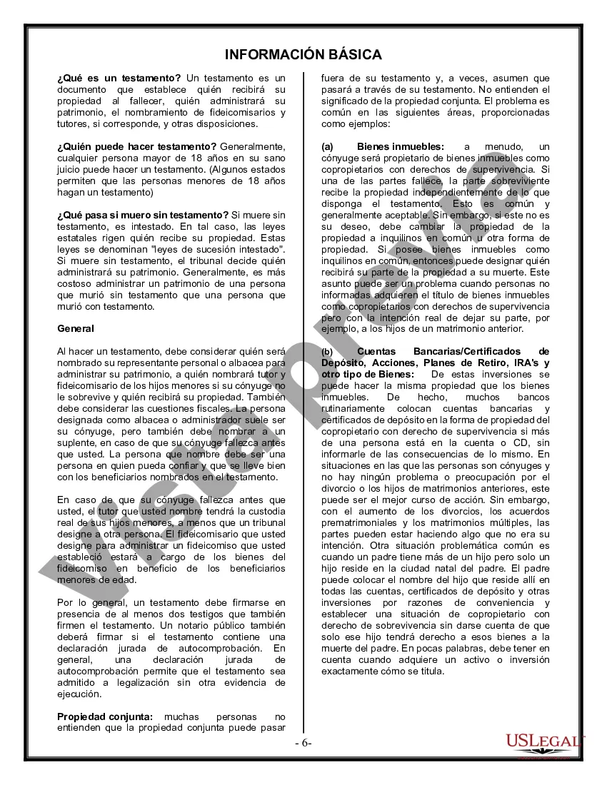 Preview Última voluntad y testamento legal para persona casada con hijos menores de edad de un matrimonio anterior