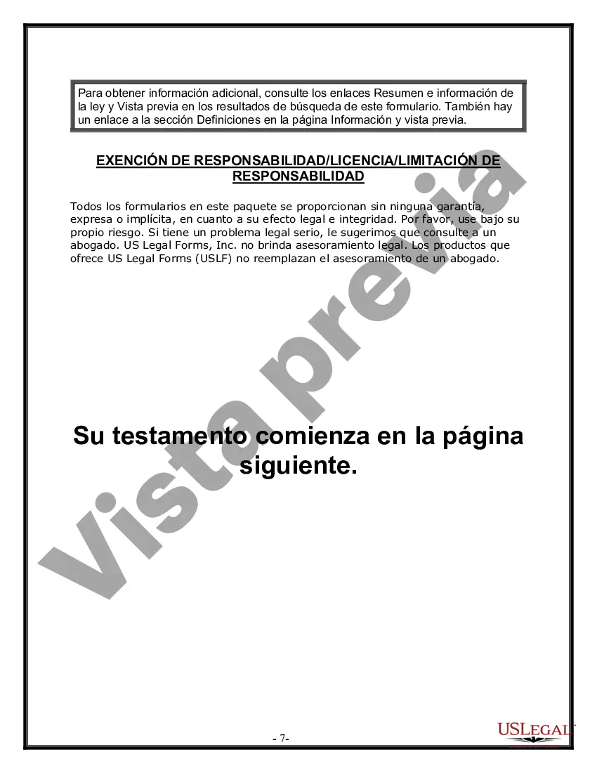 Preview Última voluntad y testamento legal para persona casada con hijos menores de edad de un matrimonio anterior