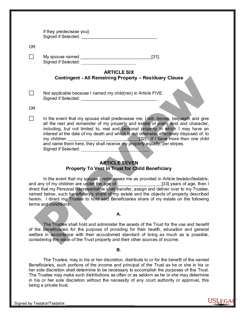 page 9 Legal Last Will and Testament for Married Person with Minor Children from Prior Marriage preview