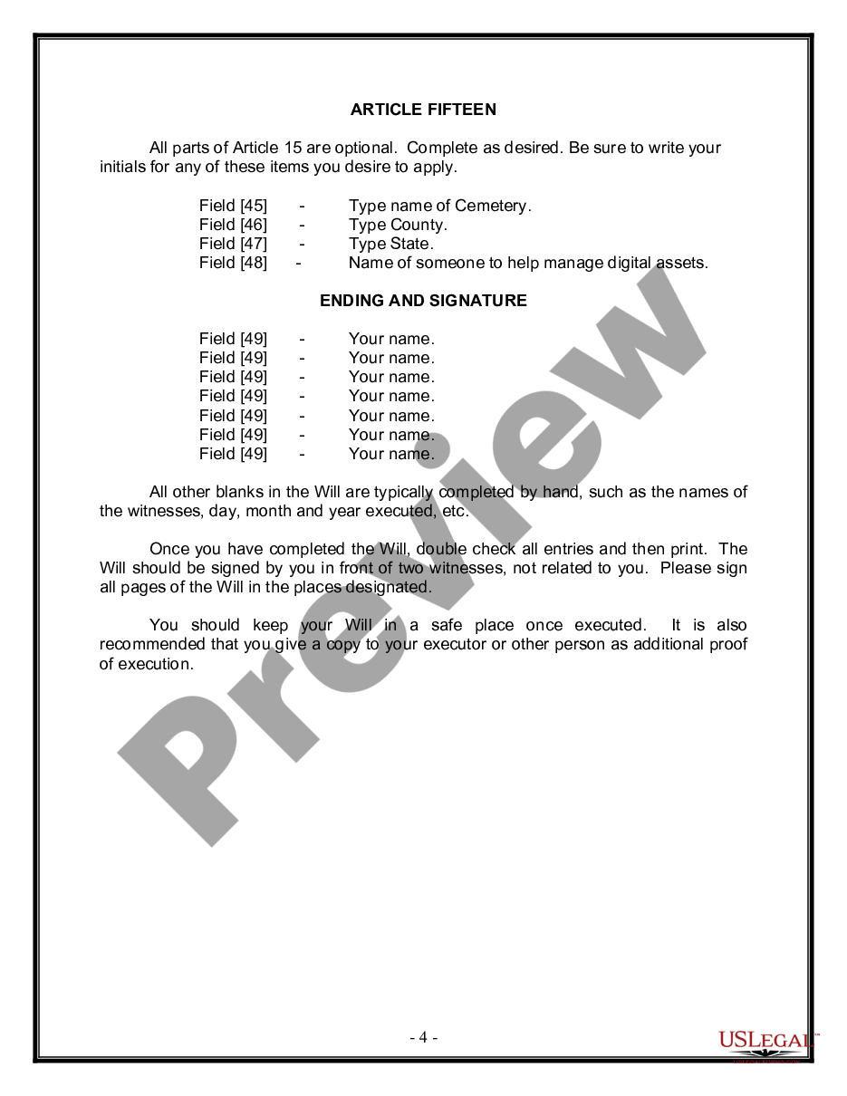page 3 Legal Last Will and Testament for Married Person with Minor Children from Prior Marriage preview