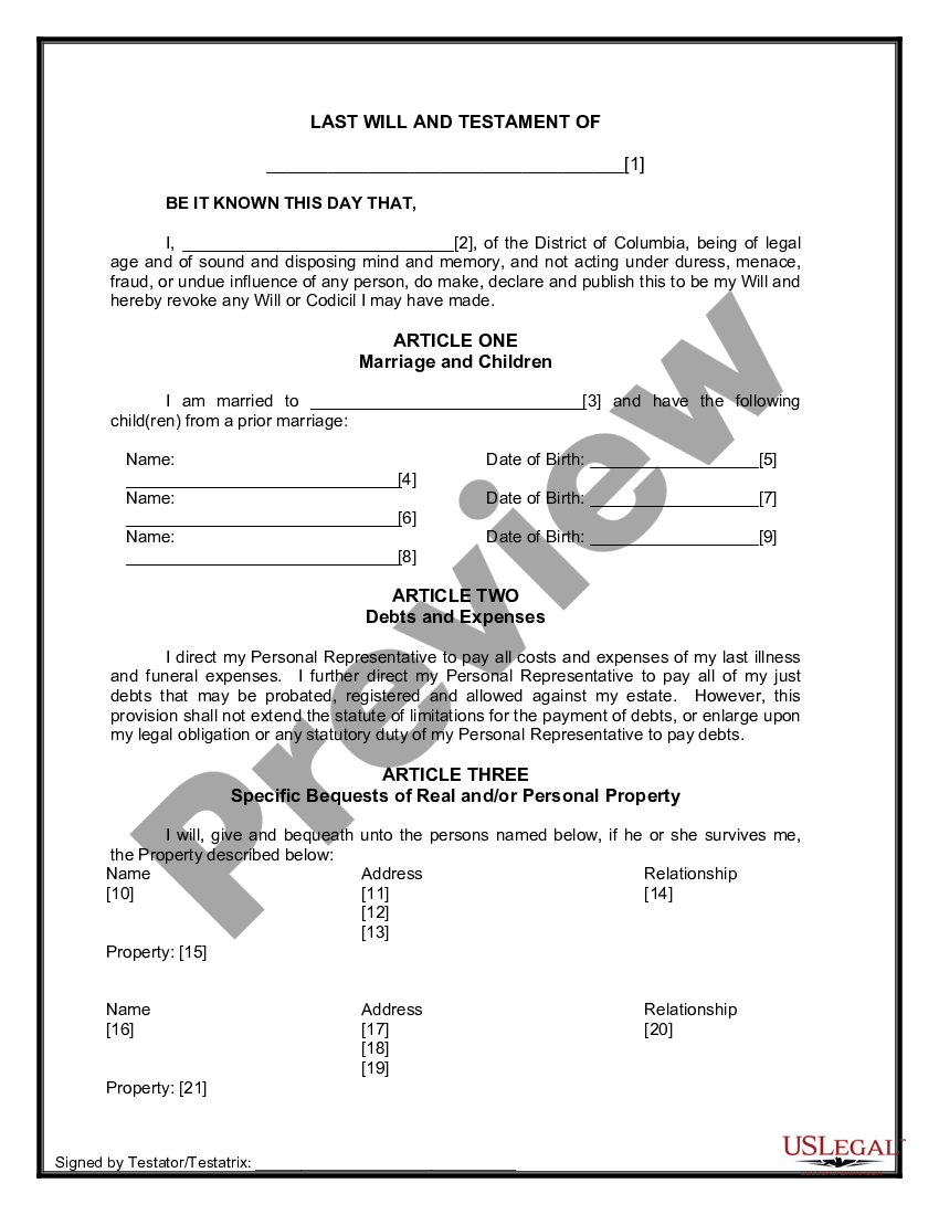 page 7 Legal Last Will and Testament for Married Person with Minor Children from Prior Marriage preview