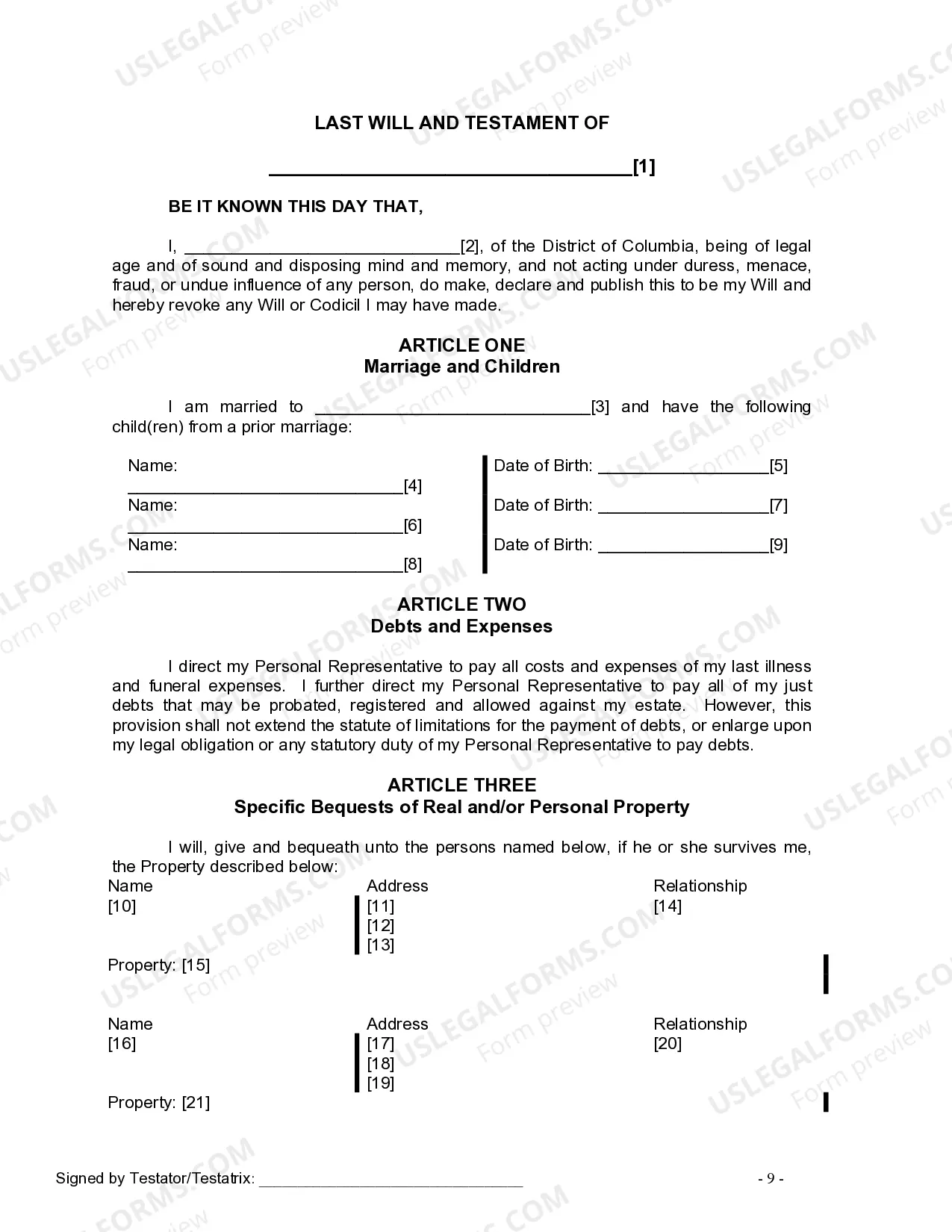 Preview Last Will and Testament for Married Person with Minor Children from Prior Marriage