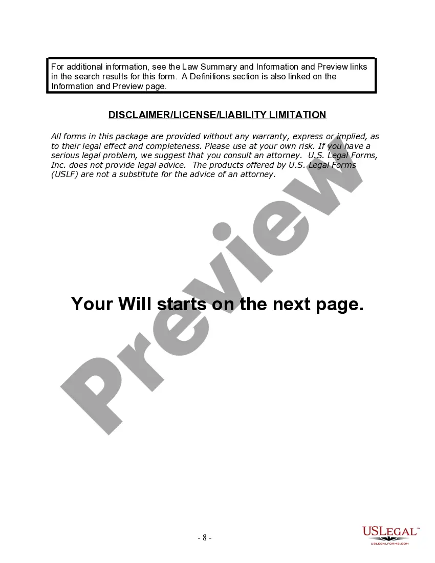 Preview Last Will and Testament for Domestic Partner with Minor Children from Prior Marriage