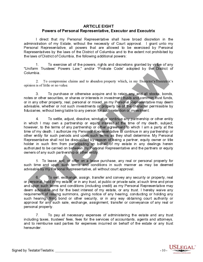 Preview Last Will and Testament for Divorced person not Remarried with Adult Children