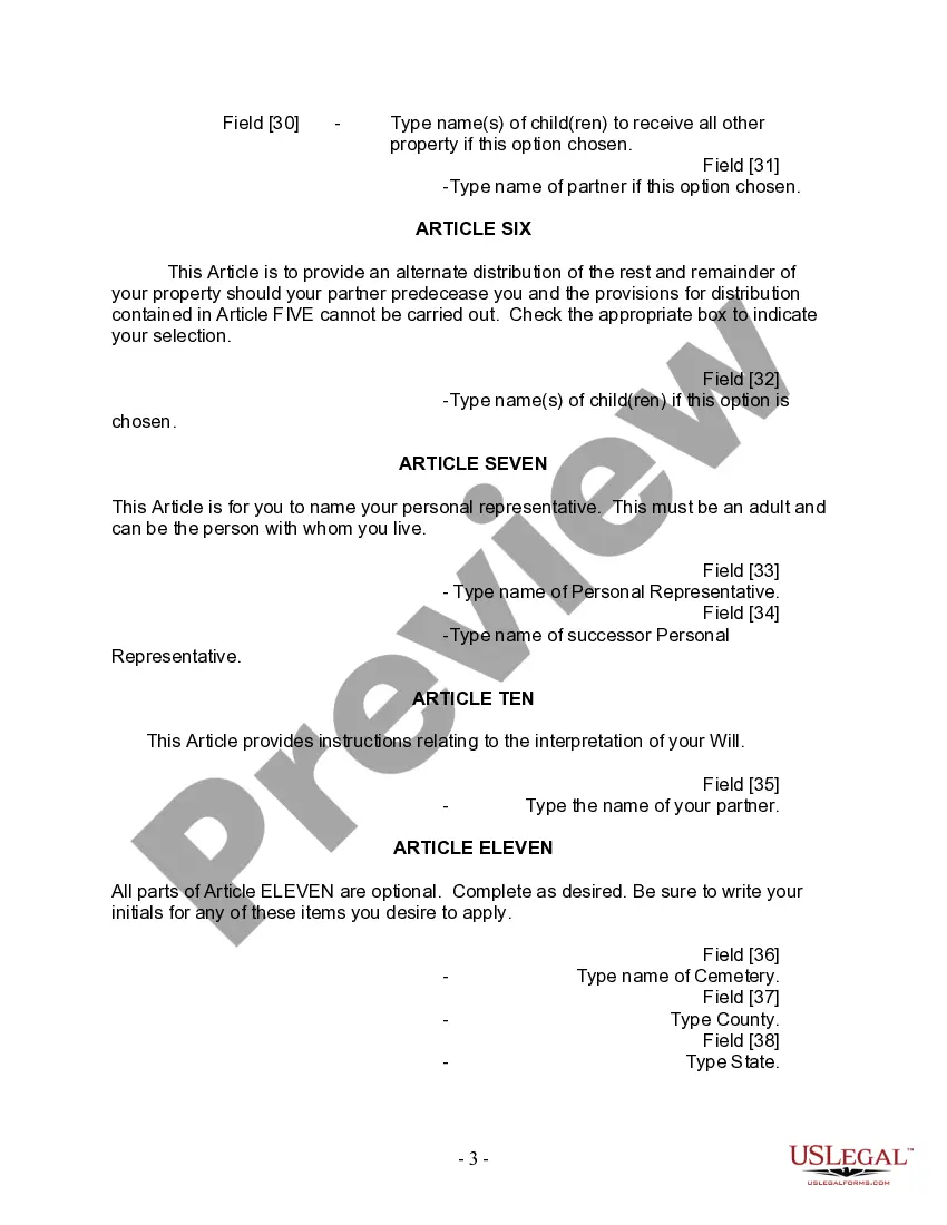 Preview Last Will and Testament for Domestic Partner with Adult Children from Prior Marriage