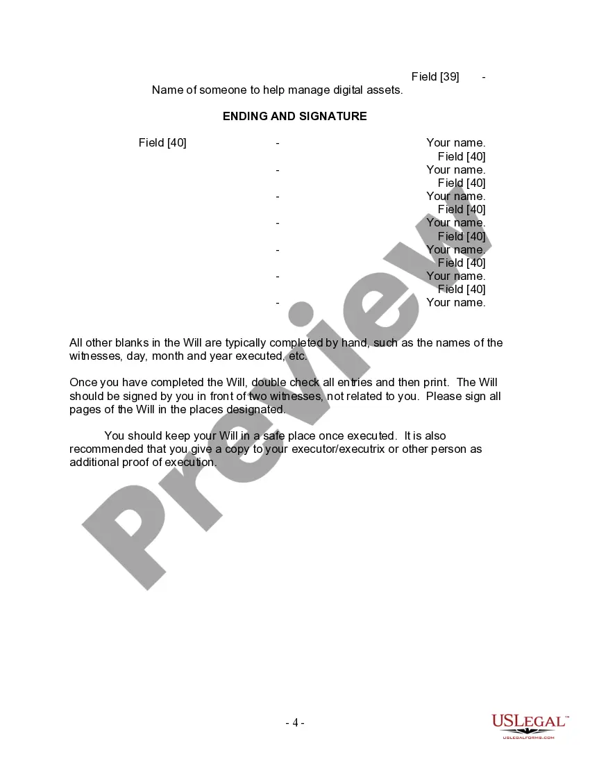 Preview Last Will and Testament for Domestic Partner with Adult Children from Prior Marriage