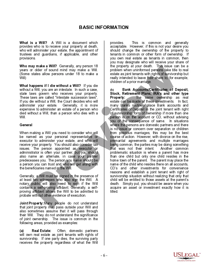 Preview Last Will and Testament for Domestic Partner with Adult Children from Prior Marriage