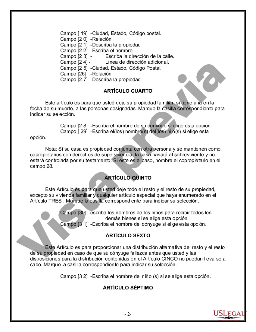 Preview Formulario de última voluntad y testamento legal para una persona casada con hijos adultos de un matrimonio anterior