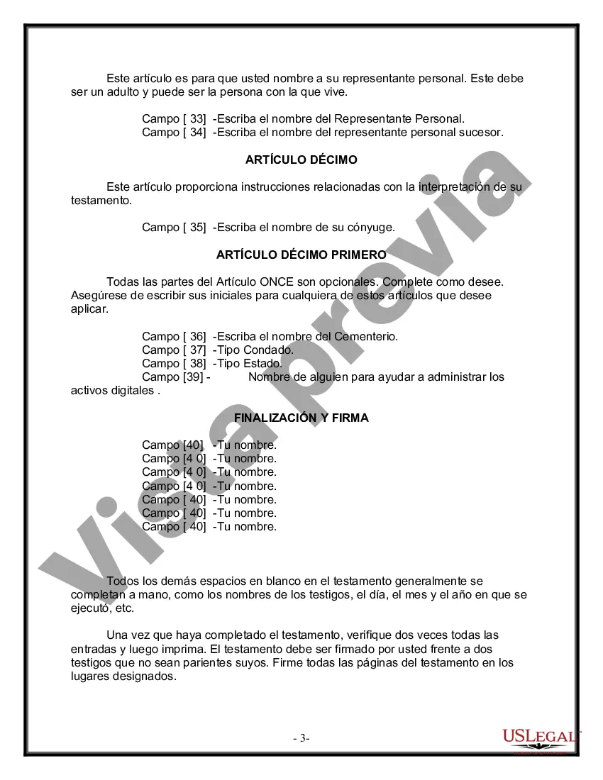 Preview Formulario de última voluntad y testamento legal para una persona casada con hijos adultos de un matrimonio anterior